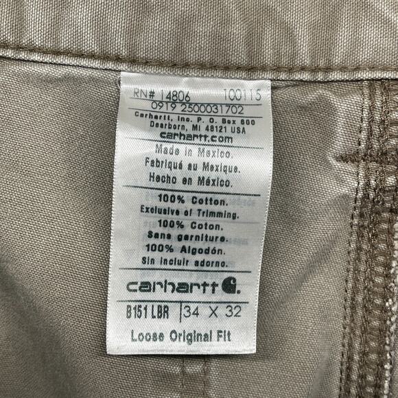 CARHARTT Pants Mens 34x32 B151 Utility Work Canvas Carpenter Khaki Cotton Beige - Picture 11 of 14